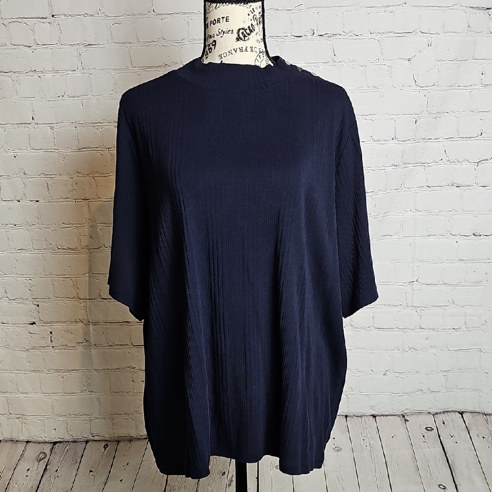 Talbots Navy Short Sleeve Mockneck Shirt
